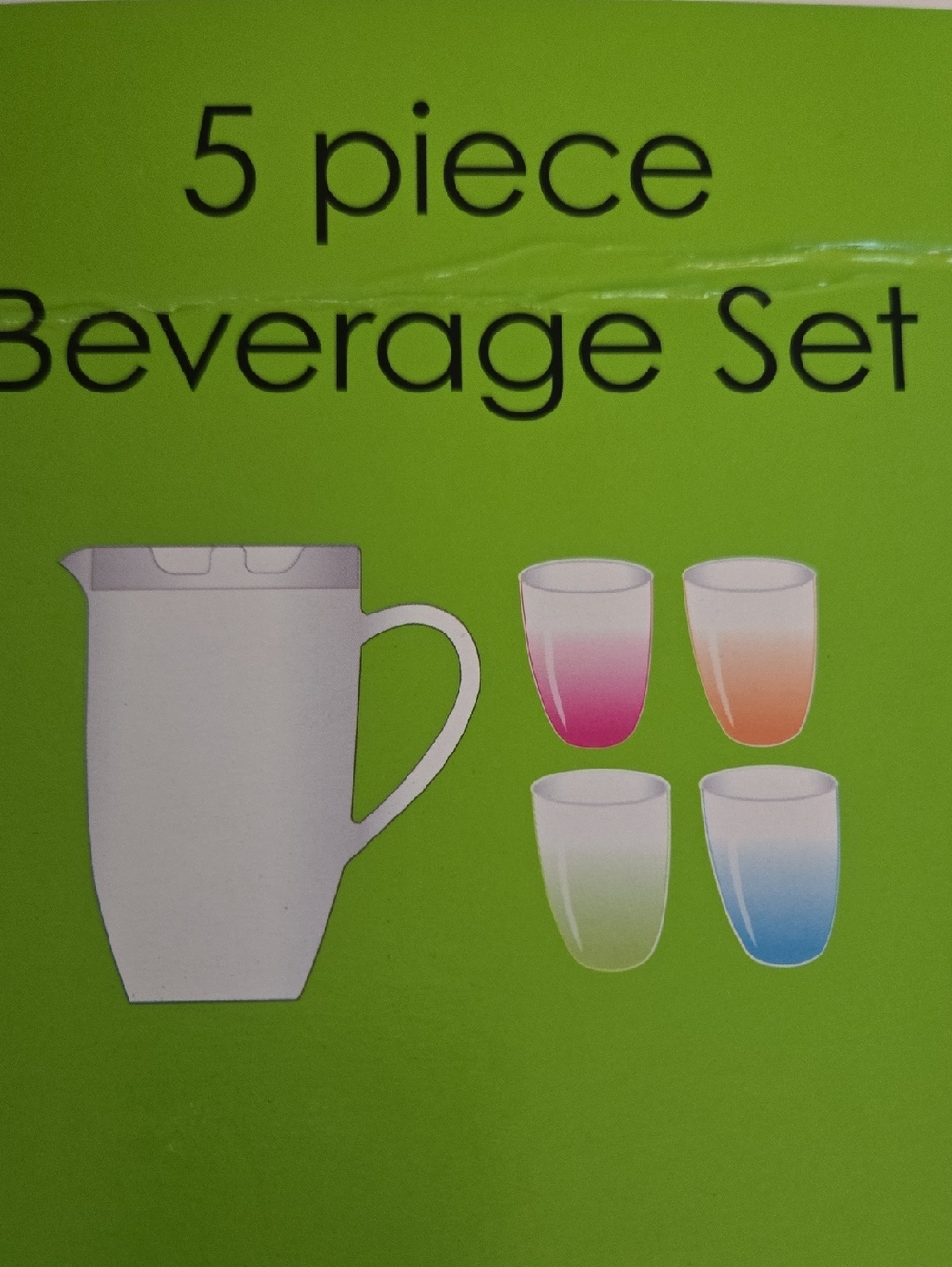 5 Piece Beverage Set 4 Colored Glassed And Pitcher